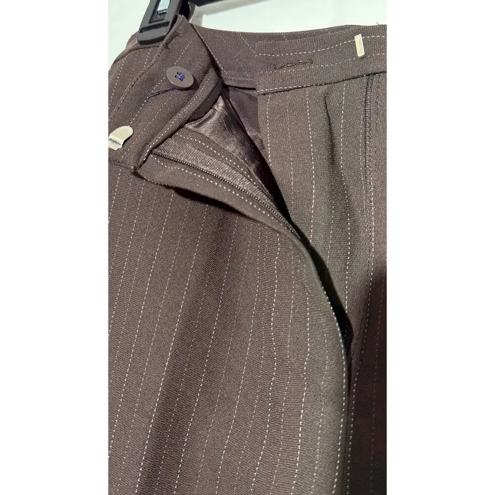Dress Pants Women 10 Brown Pinstripe Cuff Hem Trouser‎ Casual Corner